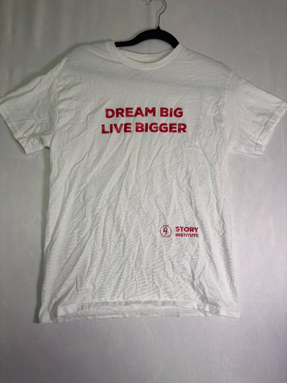 Gildan Dream Big Live Bigger Story Institute White Graphic T-Shirt Medium